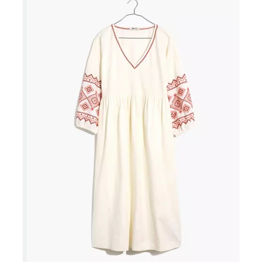 Madewell Embroidered-Sleeve Popover Midi Dress XL B3